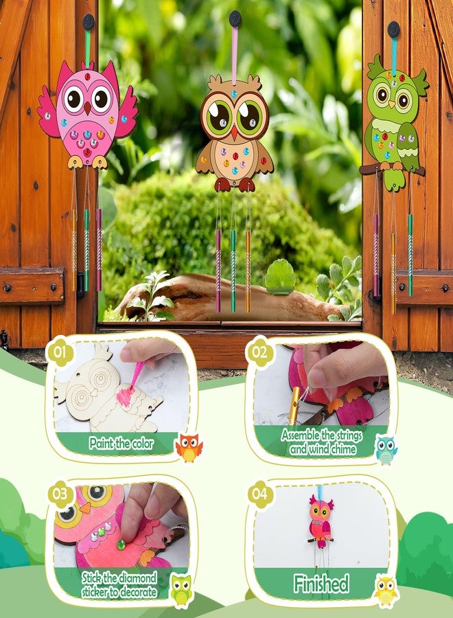 TREACLUB 16 Pack Fall Owl Wind Chime Kits for Kids, Make Your Own Owl Wind Chime DIY Coloring Paint Wooden Arts and Crafts Birthday Game for Girls Boys Fall Crafts - Image 3